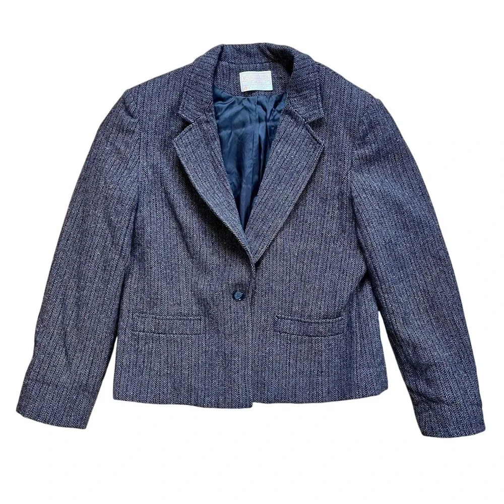 Pendleton Vintage 100% Virgin Wool Herringbone Blazer Gray Brown Dark Academia - Picture 3 of 6